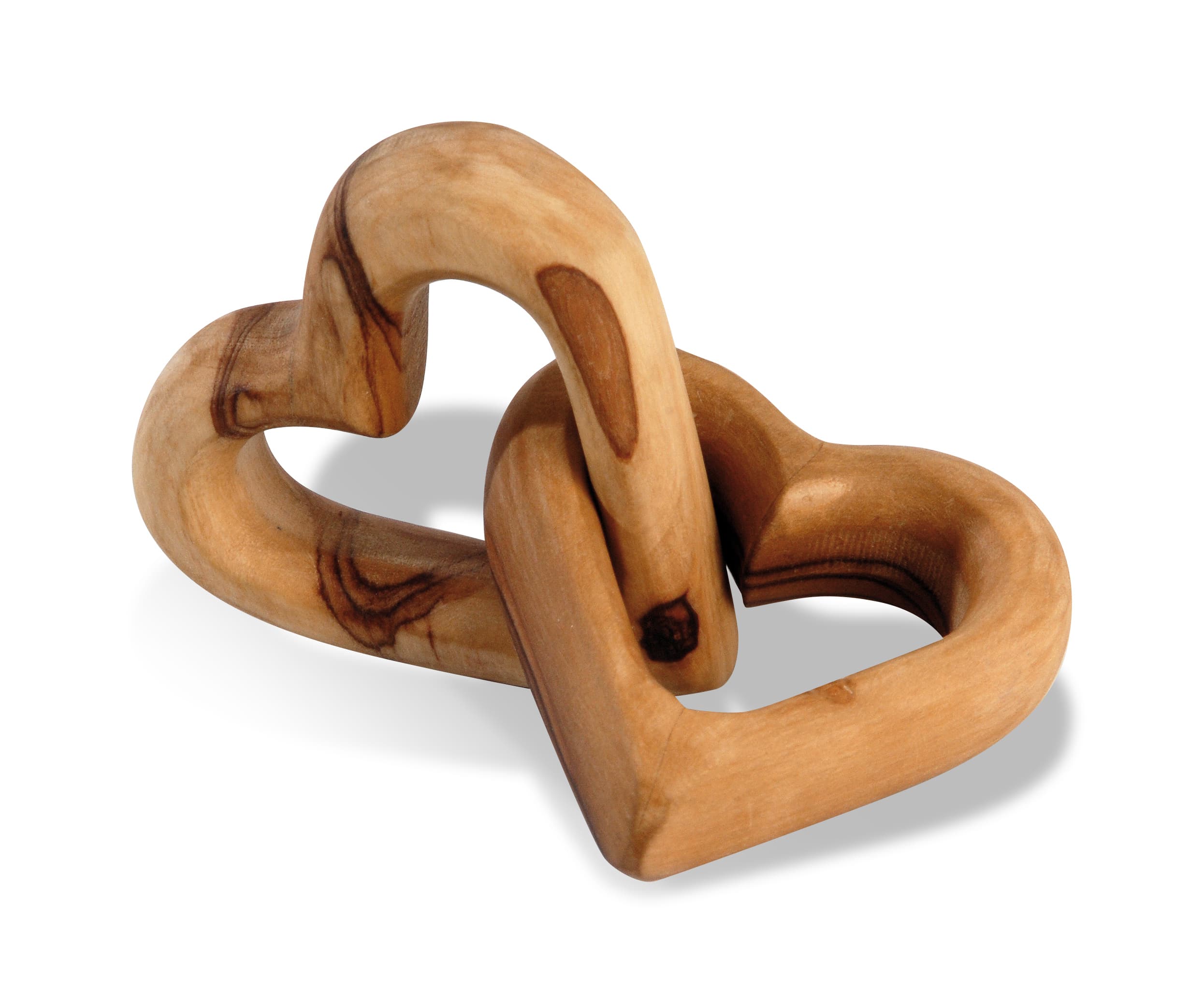 Olijfhouten houtsnijwerk - Twee verstrengelde harten