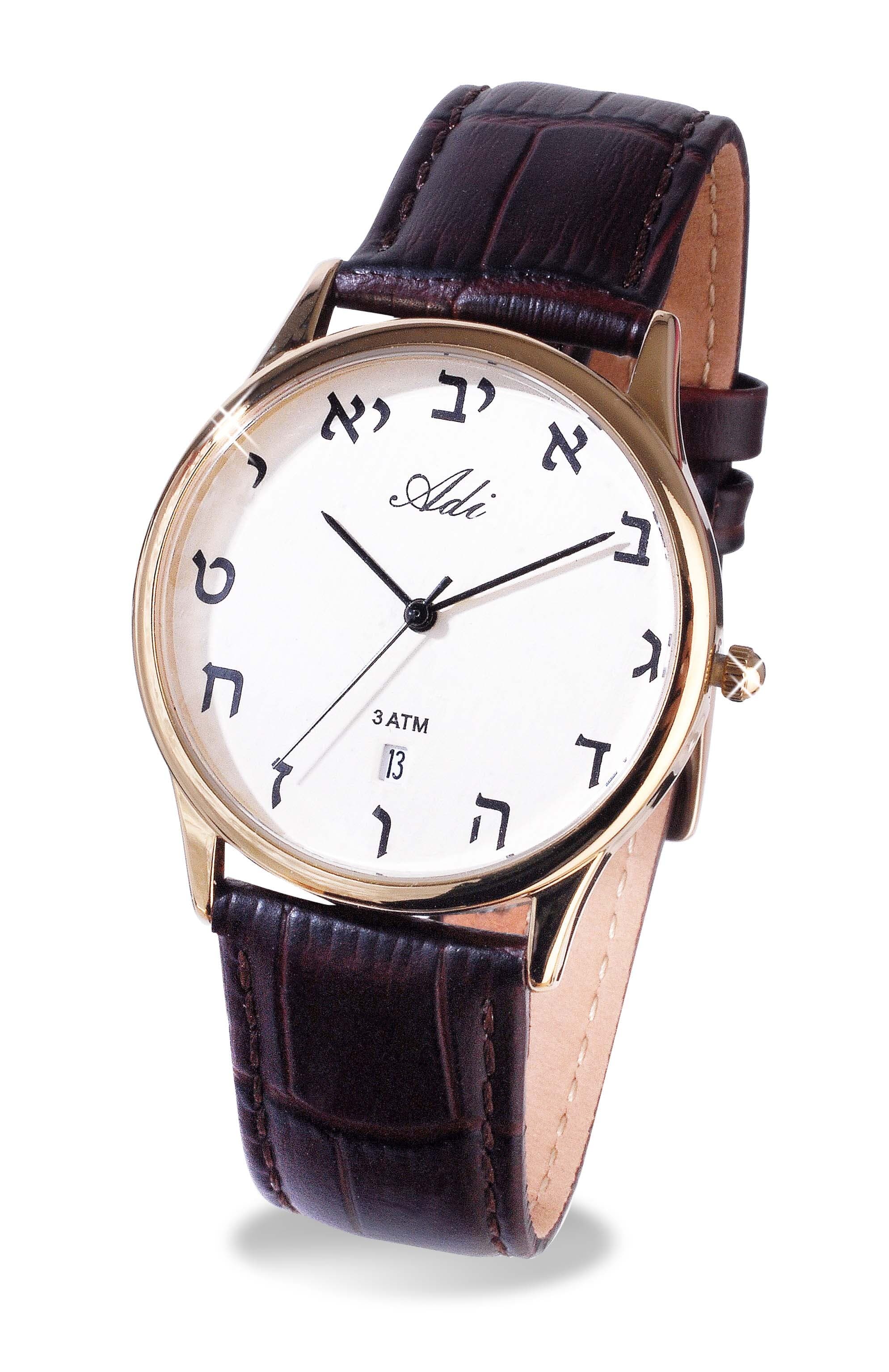 Klassiek horloge in goudkleur, met bruine band en datum